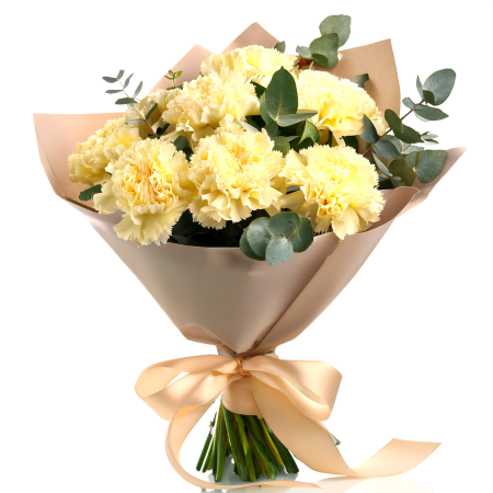 Yellow Carnation and Eucalyptus Bouquet