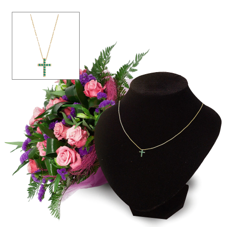 Red Gold Cross and Flowers