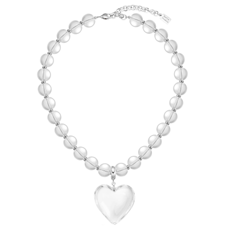 White Bead Necklace with Crystal Heart Pendant